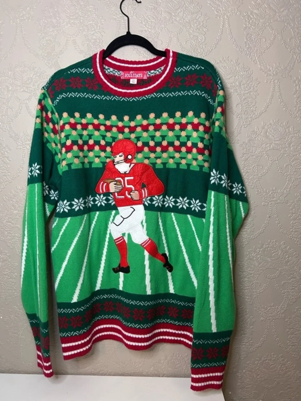 Green Football Player Crewneck Sweater